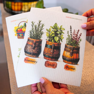 Eco-Friendly Swedish Dishcloths - Mixed Herbs Set of 3 (Paper Towel Replacements, One of Each Design)