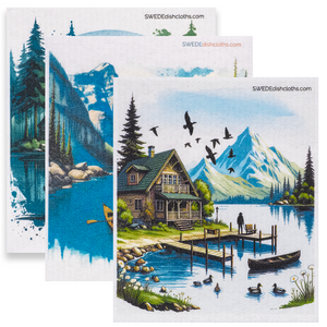 Eco-Friendly Swedish Dishcloths - Mixed Lake Set of 3 (Paper Towel Replacements, One of Each Design)