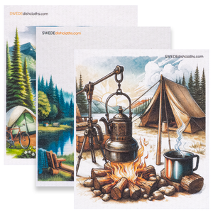 Eco-Friendly Swedish Dishcloths - Mixed Camping Set of 3 (Paper Towel Replacements, One of Each Design)