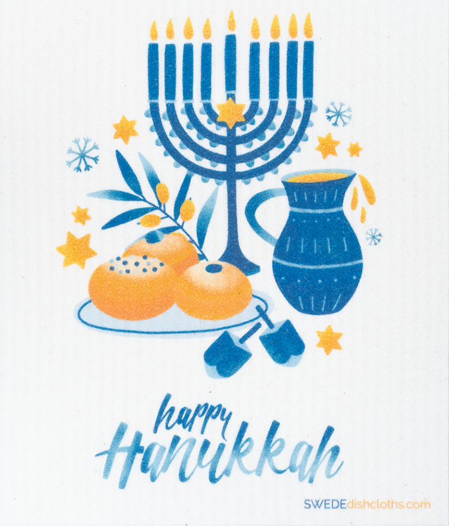 Hannukah Menorah Swedish Dishcloth: Single cloth, Eco-Friendly, Reusable, Super Absorbent | SWEDEdishcloths