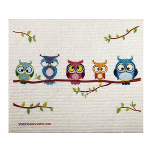 Mixed Owls Set of 3 cloths (One of each design) Swedish Dishcloths ECO  Absorbent Cleaning Cloth