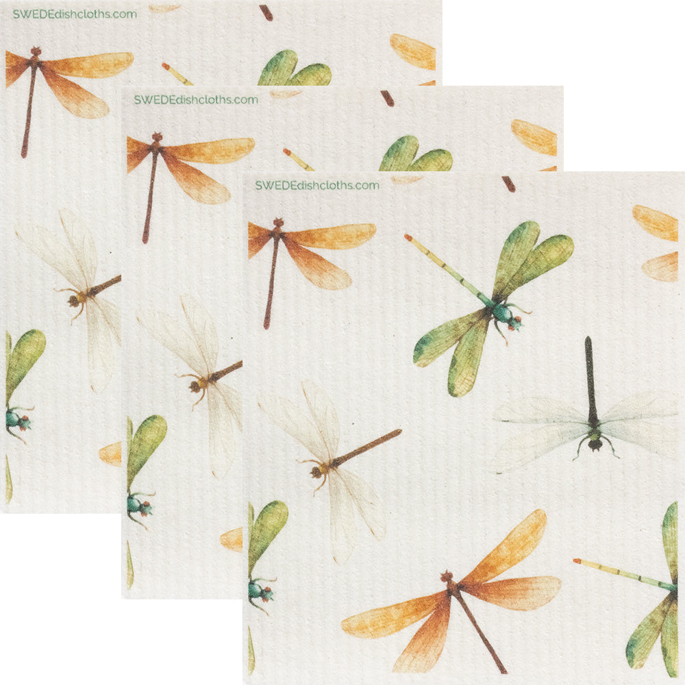Swedish Dishcloth Dragonfly Collage Set of 3 Spongelcoths