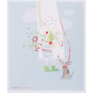 Girl and Bouquet Swedish Dishcloth | ECO Friendly Absorbent Cleaning Cloth