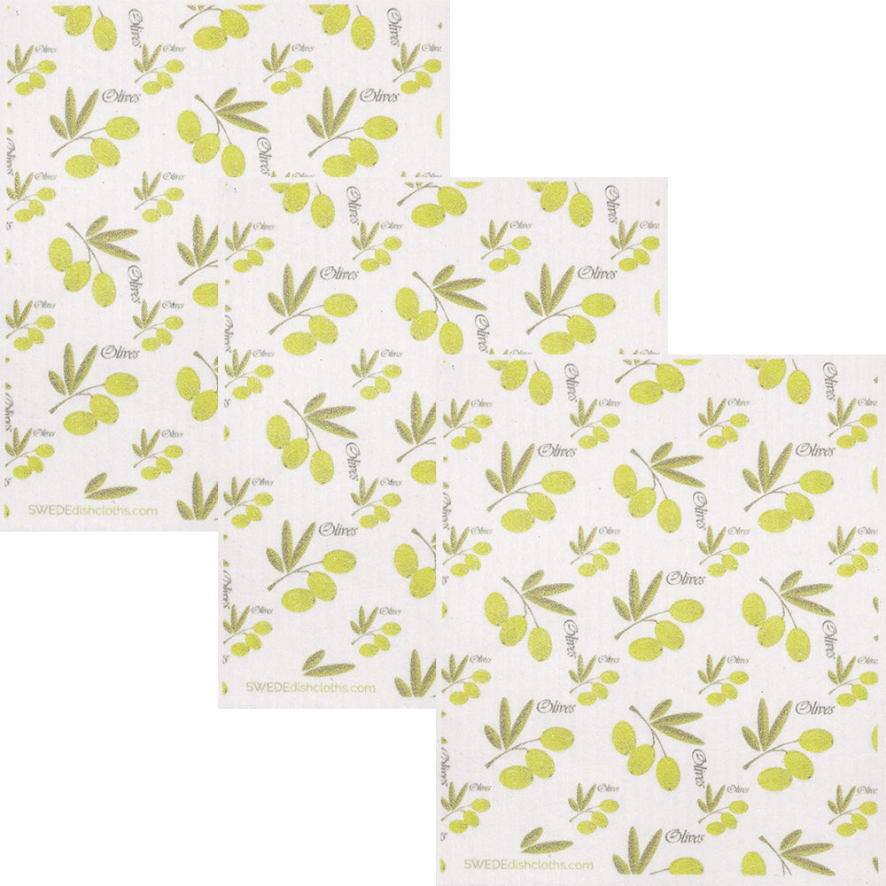 Olive Collage Set of 3 Swedish Dishcloths
