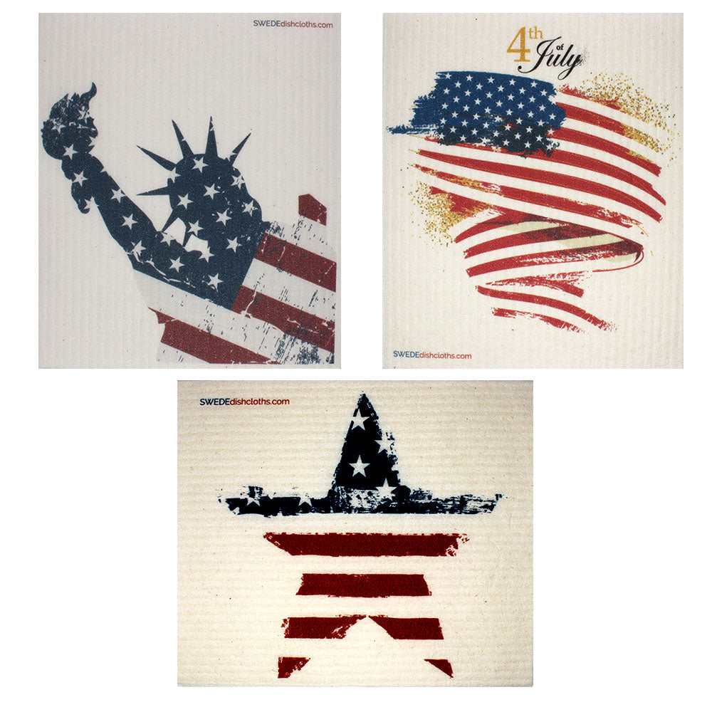 Swedish Dishcloths Patriotic Set of 3 cloths (one of each design)  Eco Friendly Absorbent Cleaning Cloth