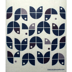 Geometric Flowers Purple on White One cloth Swedish Dishcloths | ECO Friendly Absorbent Cleaning Cloth
