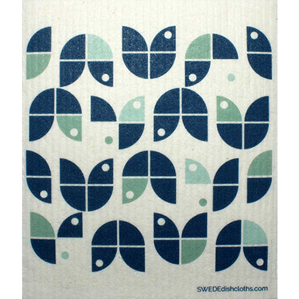 Geometric Flowers Blue on White One cloth Swedish Dishcloths | ECO Friendly Absorbent Cleaning Cloth