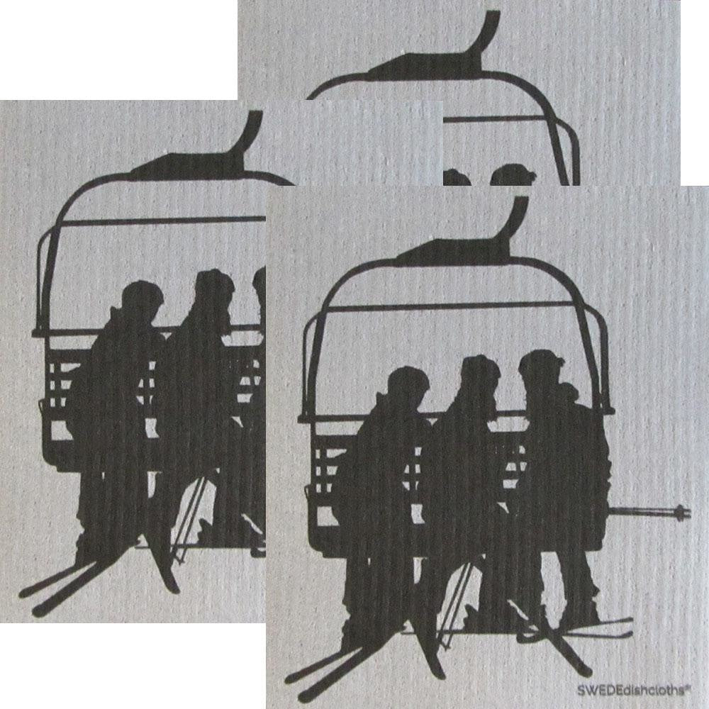 Chairlift Set of 3 each on gray Swedish Dishcloths | ECO Friendly Absorbent Cleaning Cloth