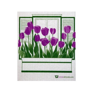Swedish Dishcloth One Swedish Dishcloth with Purple Tulips Pattern - SWEDEdishcloths.com