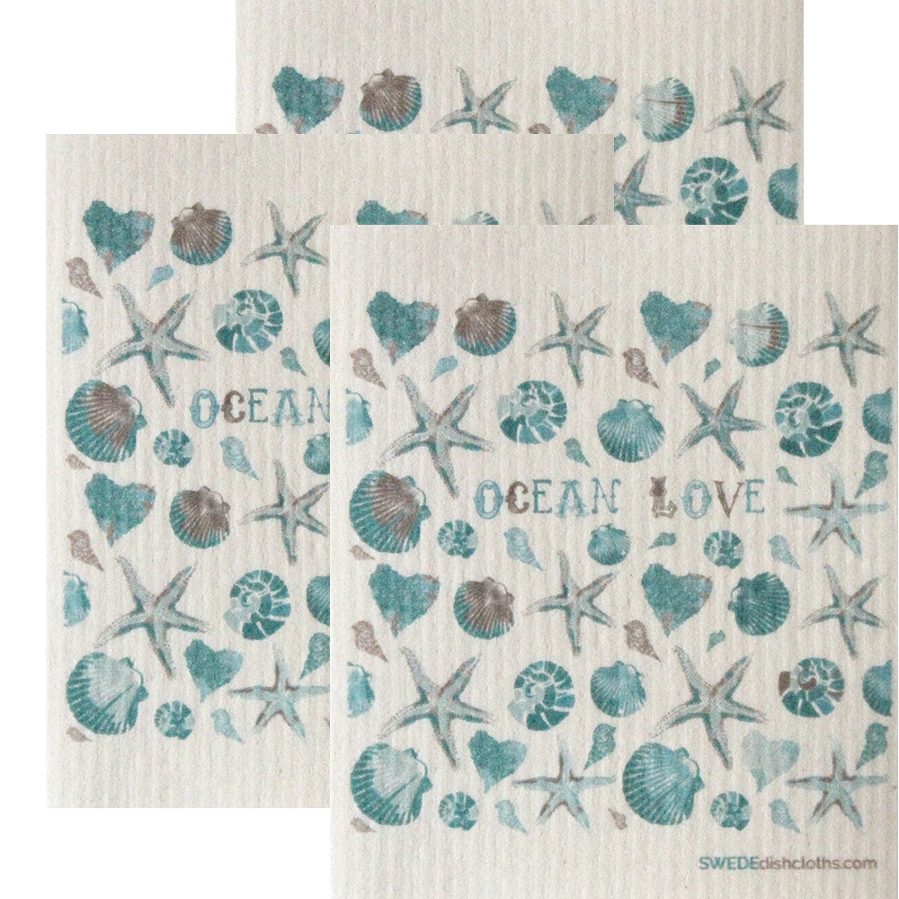 Swedish Dishcloth Set of 3 each Swedish Dishcloths Ocean Love Design