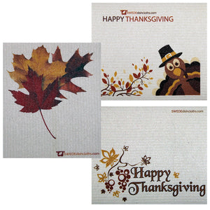 Thanksgiving Trio Set of 3 each Swedish Dishcloths | ECO Friendly Absorbent Cleaning Cloth | Reusable Cleaning Wipes
